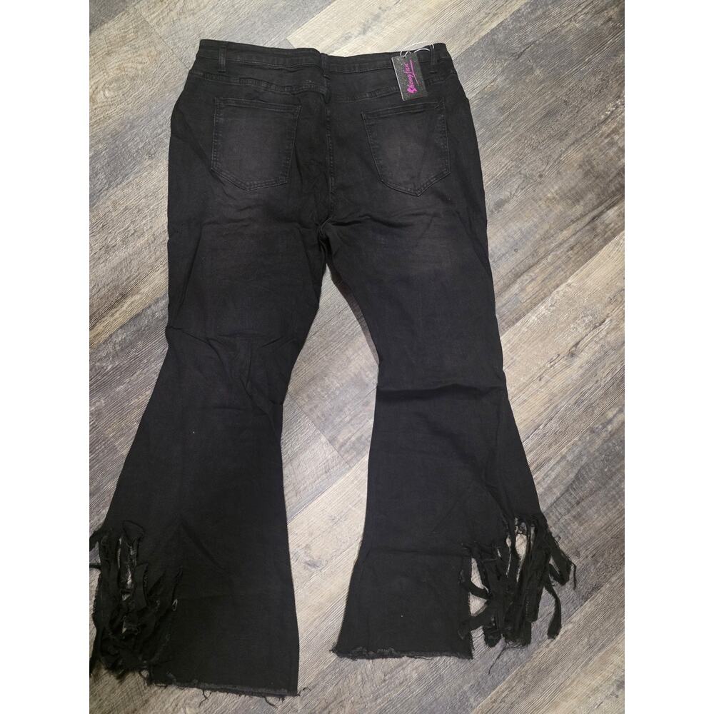 Sheng Fan Womens 2XL Black Distressed Flare Pants Stretch Bell Bottom NWT - Picture 5 of 6
